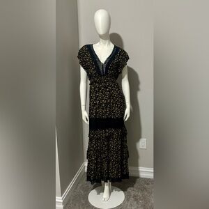 Angie Black Maxi Dress with Yellow Floral Design